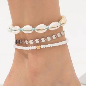 3 pcs Shell Beaded Anklet Set Stretch